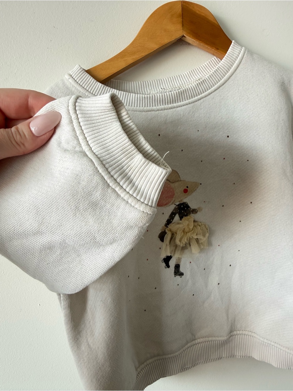 Zara Cream Kids Sweatshirt with Mouse Applique and Tulle Detail - Picture 5 of 6
